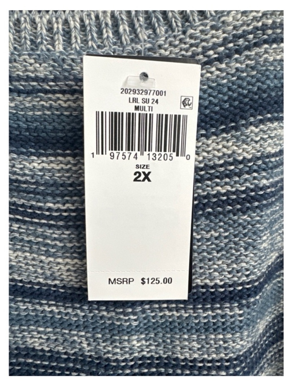 Lauren Ralph Lauren Blue Multi-Stripe Knit Linen Blend Tank Top Size 2X - Picture 7 of 12